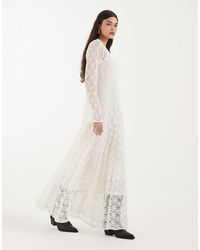 Vero Moda - Maxi Boho-Jurk Van Kant Met Bloemenprint En Rok Met Godetplooien - Lyst