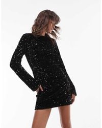 TOPSHOP - Velvet Sequin Long Sleeve Mini Dress - Lyst