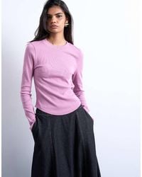 TOPSHOP - Rib Long Sleeve Curved Hem Top - Lyst