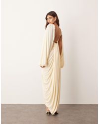 ARRANGE - Drape Midi Dress With Balloon Sleeve And Hardware Detail - Lyst