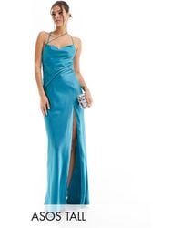 ASOS - Asos design tall - robe longue texturée en satin à dos nu avec effet superposé - sarcelle - Lyst