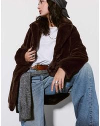 Pull&Bear - Fur Coat With Lapel Collar - Lyst