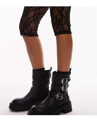 TOPSHOP - Wide Fit Luke Chunky Biker Boots With Buckle Detail - Lyst