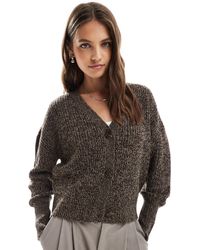 Vero Moda - Button Through Chunky Rib Cardigan Chocolate Melange - Lyst