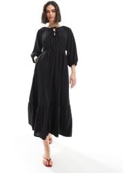 New Look - Tie Front Tiered Smock Midi Dress - Lyst