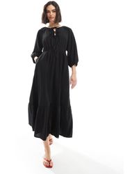 New Look - Aangerimpelde Midi Jurk Met Stroken En Gestrikte Voorkant - Lyst