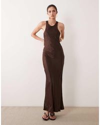 ASOS - Satin Racer Neck Maxi Dress With Split - Lyst