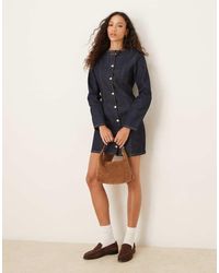 ASOS - Denim Mini Long Sleeve Crew Neck Dress - Lyst