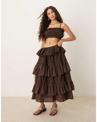 ASOS - Top Corto Marrón De Estilo Campestre Con Volantes De Algodón De (Parte De Un Conjunto) - Lyst