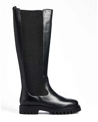 NA-KD - Knee High Leather Elastic Boots - Lyst