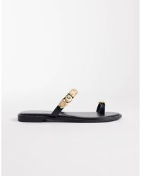 Glamorous - Flat Sandals With Gold Shells - Lyst