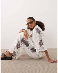 ASOS - Textured Jersey Wide Leg Trouser Co-ord With Shell Embroidery - Lyst