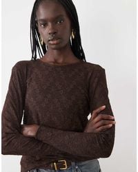 Vila - Long Sleeve Floral Detail Mesh Top - Lyst