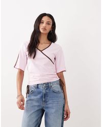ASOS - Short Sleeve V Neck With Ruching Tie Details Top - Lyst