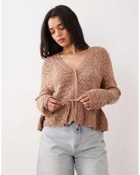 Miss Selfridge - Mix Crochet V-neck Peplum Hem Cardigan - Lyst