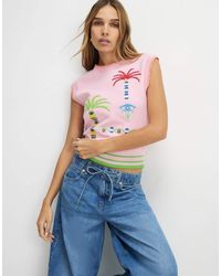 River Island - Knitted Palm Tree Embroidered Tank Top - Lyst