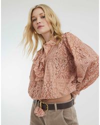 River Island - Long Sleeve Lace Ruffle Top - Lyst
