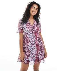 Wednesday's Girl - Leopard Print V-neck Mini Dress - Lyst