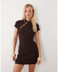 Miss Selfridge - Knitted Dress With Mandarin Collar - Lyst