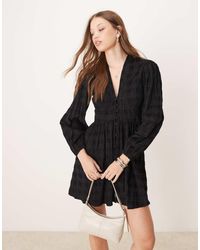 Nobody's Child - Vestido Corto A Cuadros Azules Con Mangas Abullonadas De Pana Starlight De -Negro - Lyst