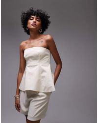 Mango - Top Estructurado Con Escote Palabra De Honor Y Sobrefalda De Lino De La Colección Cápsula D -Amarillo - Lyst