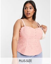 Forever New Curve Button Up Broderie Cami Top - Pink