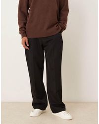 ASOS - Pantalones De Vestir Negros De Pernera Ancha Con Pinzas Laterales De - Lyst