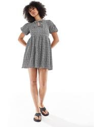New Look - Vestido A Cuadros Vichy Amplio Con Lazo En La Parte Delantera De -Negro - Lyst