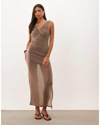 ASOS - Semi Sheer Knit Look Column Maxi Dress With Twist Bust Detail - Lyst