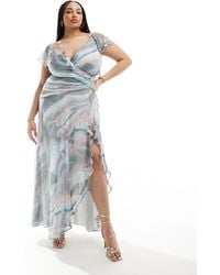 ASOS - Asos Design Curve Wrap Front Ruffle Maxi Dress With High Split Detail - Lyst
