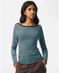 Pieces - Sof Striped Jersey Slim Fit Boat Neck Long Sleeve Stretch Top - Lyst