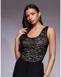 GOOD AMERICAN - Stretch Scoop Neck Tank Lace Bodysuit - Lyst