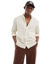 Pull&Bear - Linen Stripe Grandad Neck Shirt - Lyst