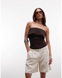 ASOS - Asos Design Petite Relaxed Dad Shorts With Linen - Lyst