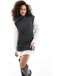 ASOS - 2 In 1 Roll Neck Mini Dress With Shirt Underlay In -grey - Lyst