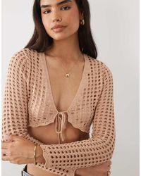 Miss Selfridge - Crop Crochet Tie Front Cardigan - Lyst