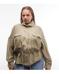 ASOS - Asos Design Curve Funnel Neck Textured Drawstring Waist Shacket - Lyst