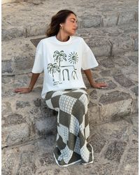 4th & Reckless - X luana barron - t-shirt oversize en coton à imprimé palmiers - cassé - Lyst