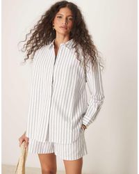 ASOS - Camisa Negra Extragrande A Rayas De Tejido Efecto Lino De (Parte De Un Conjunto)-Negro - Lyst