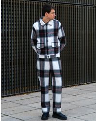 Labelrail - X Isaac Hudson Brushed Check Wide Leg Turn-up Pants - Lyst