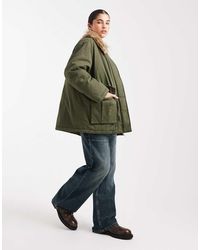 Miss Selfridge - Parka Con Solapas De Piel Sintética De -Verde - Lyst