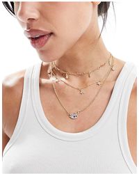 South Beach - Shell And Eye Charm Triple Layer Necklace - Lyst
