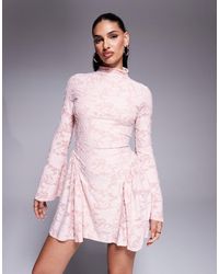 ASOS - High Neck With Flutter Full Length Sleeves And Godet Inserts Devore Mini Dress - Lyst