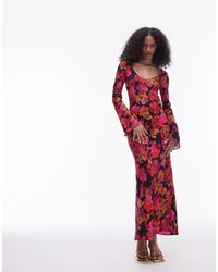 TOPSHOP - Lea - robe droite longue à fleurs - Lyst