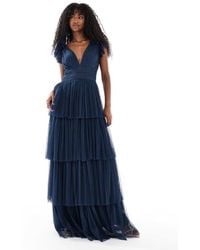 LACE & BEADS - Bridesmaid Ruffle Tiered Tulle Maxi Dress - Lyst