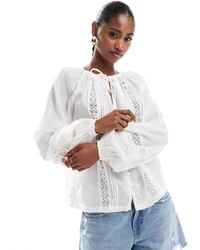 ONLY - Tie Front Long Sleeve Top With Embroidery Details - Lyst