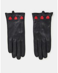 House of Holland Leather Gloves With Hearts - Black