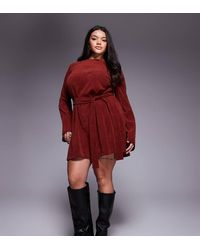 ASOS - Asos Design Curve Fluted Sleeve Tie Waist Cord Mini Dress - Lyst