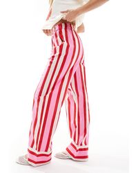 Pieces - Gestreepte Broek Met Wijde Pijpen - Lyst