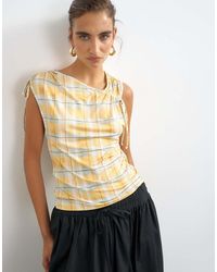 TOPSHOP - Check Mesh Ruched Detail Top - Lyst